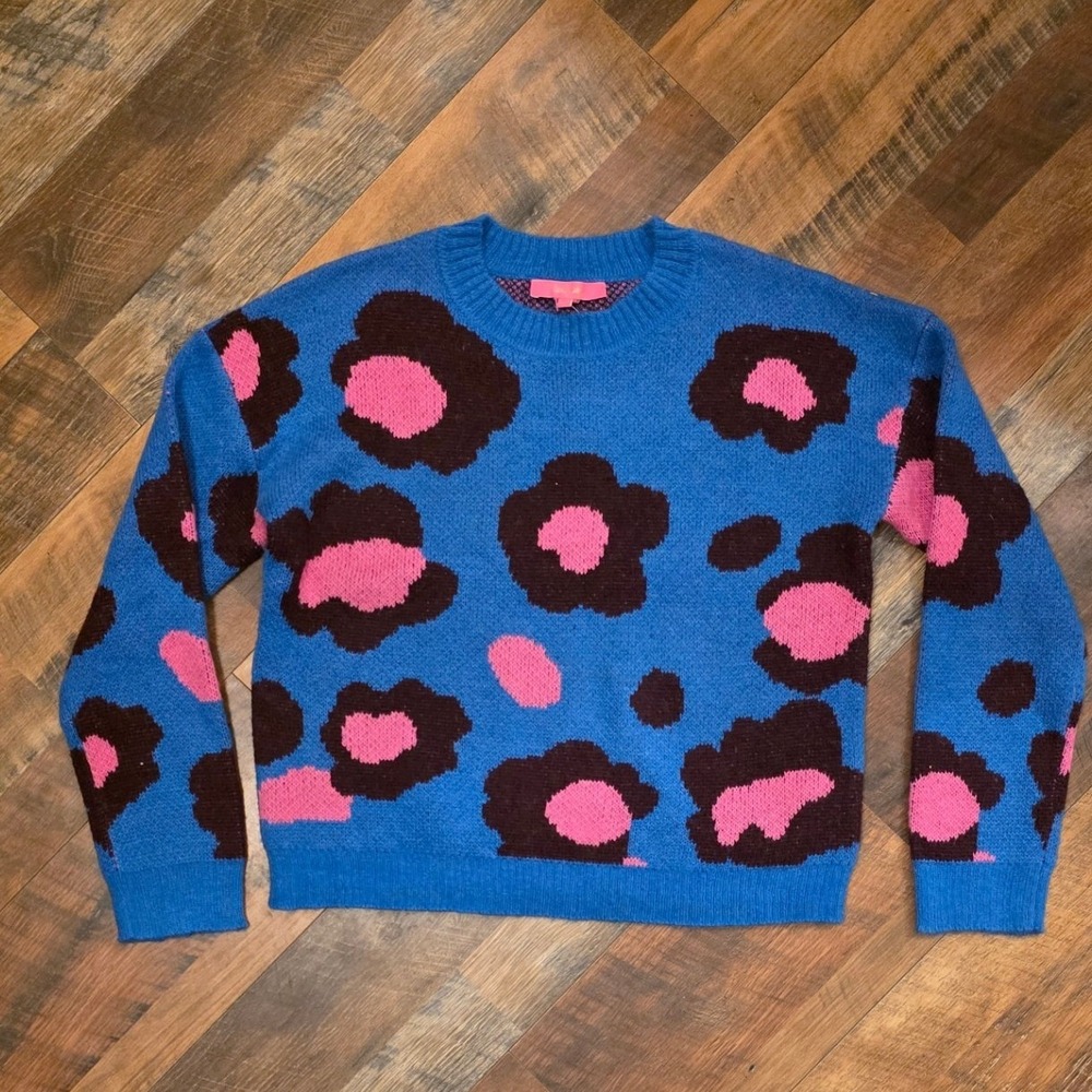 NWT Lilly Pulitzer Ferrara Sweater Blue Flare Growl and Prowl Jacquard 011279 M